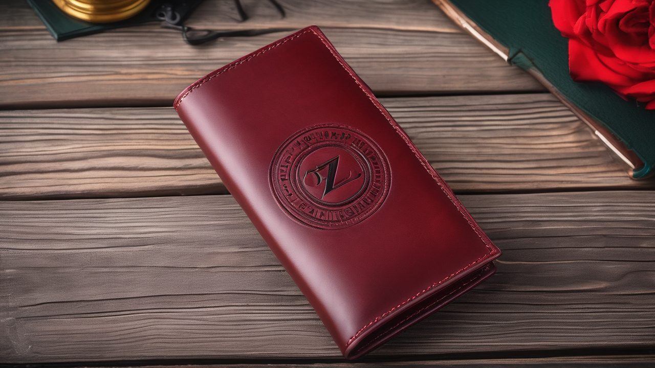 Czarne skórzane etui premium z czerwonym przeszyciem i logo producenta