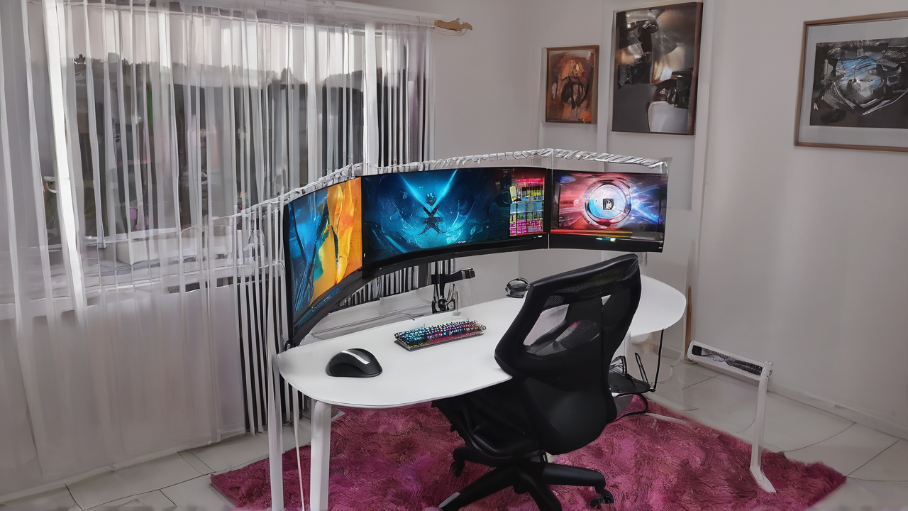 Gamingowe słuchawki z podświetleniem RGB i mikrofonem na stanowisku gracza
