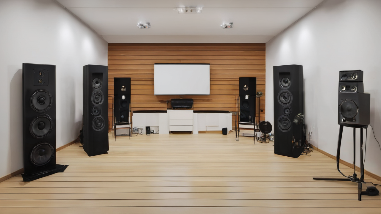 Minimalistyczne studio audio z nowoczesnym sprzętem i ciepłym, nastrojowym oświetleniem